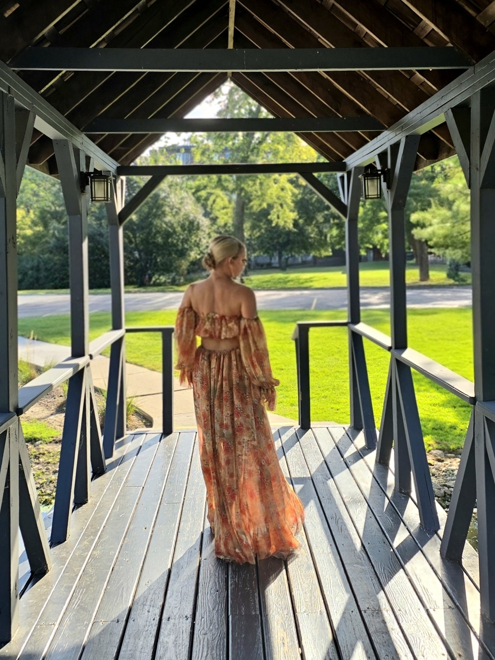 MIMI BOUTIQUE Sheer Off-Shoulder Maxi Dress in Rust Floral made In POLAND - Picture 8 of 9